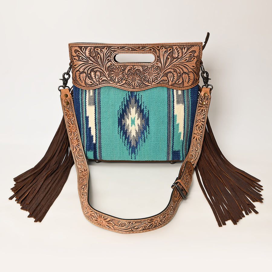 American Darling Clutch Hand Tooled Saddle Blanket Fabric Genuine Leather Western Women Bag Handbag Purse | Purses for Cute