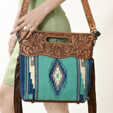 American Darling Clutch Hand Tooled Saddle Blanket Fabric Genuine Leather Western Women Bag Handbag Purse | Purses for Cute
