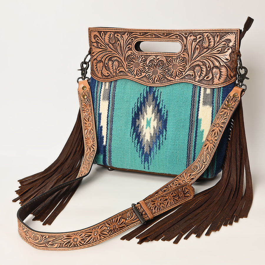 American Darling Clutch Hand Tooled Saddle Blanket Fabric Genuine Leather Western Women Bag Handbag Purse | Purses - Uhorse