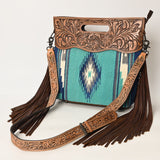 American Darling Clutch Hand Tooled Saddle Blanket Fabric Genuine Leather Western Women Bag Handbag Purse | Purses for Cute