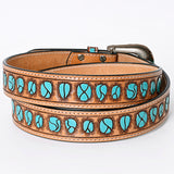 American Darling Beautifully Hand Tooled Tan Genuine American Leather Belt Men and Women Western Belt with Removable Buckle