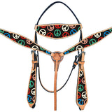 Hilason Western Horse Leather Headstall Breast Collar Set Tan