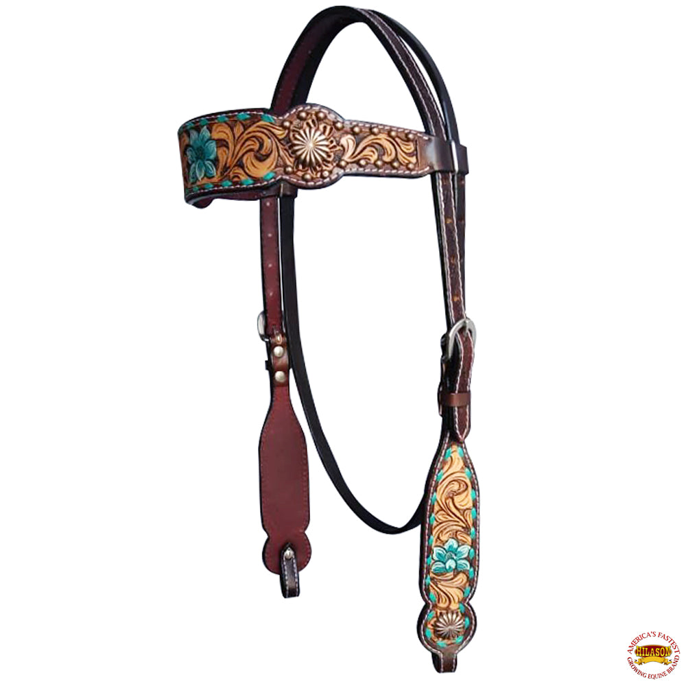 HILASON Western Horse Floral Headstall Breast Collar One Headstall American Leather Tack Set
