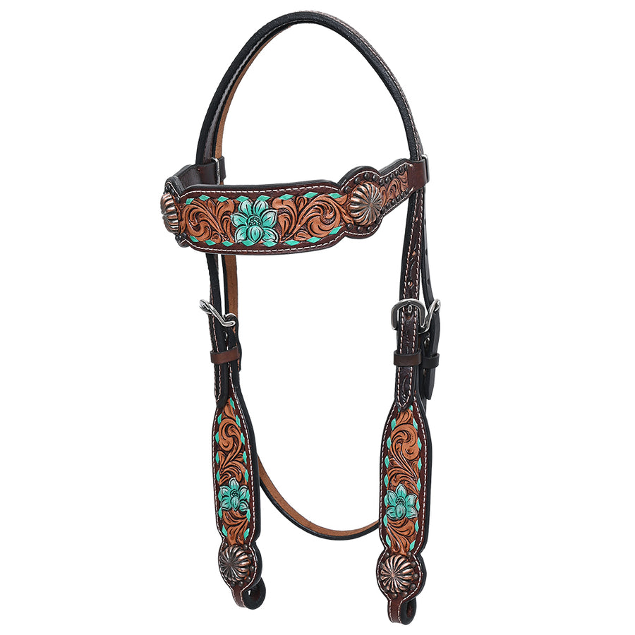 HILASON Western Horse Floral Headstall Breast Collar One American Leather Tack Set