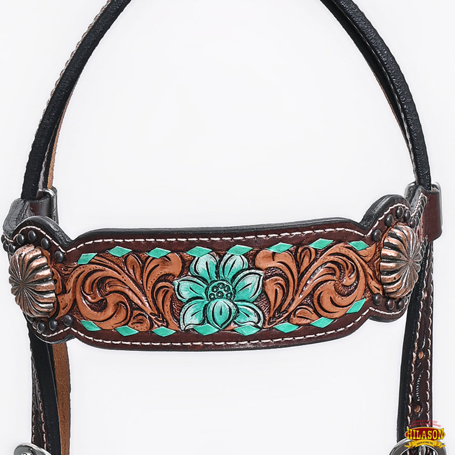 HILASON Western Horse Floral Headstall Breast Collar One American Leather Tack Set