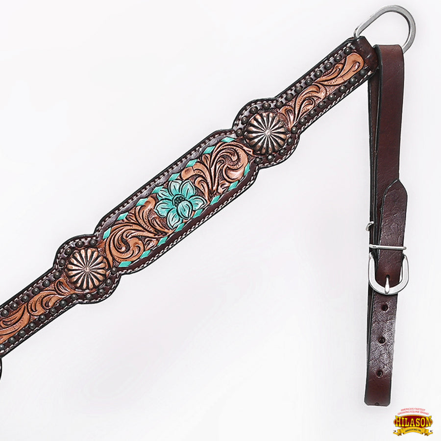 HILASON Western Horse Floral Headstall Breast Collar One American Leather Tack Set