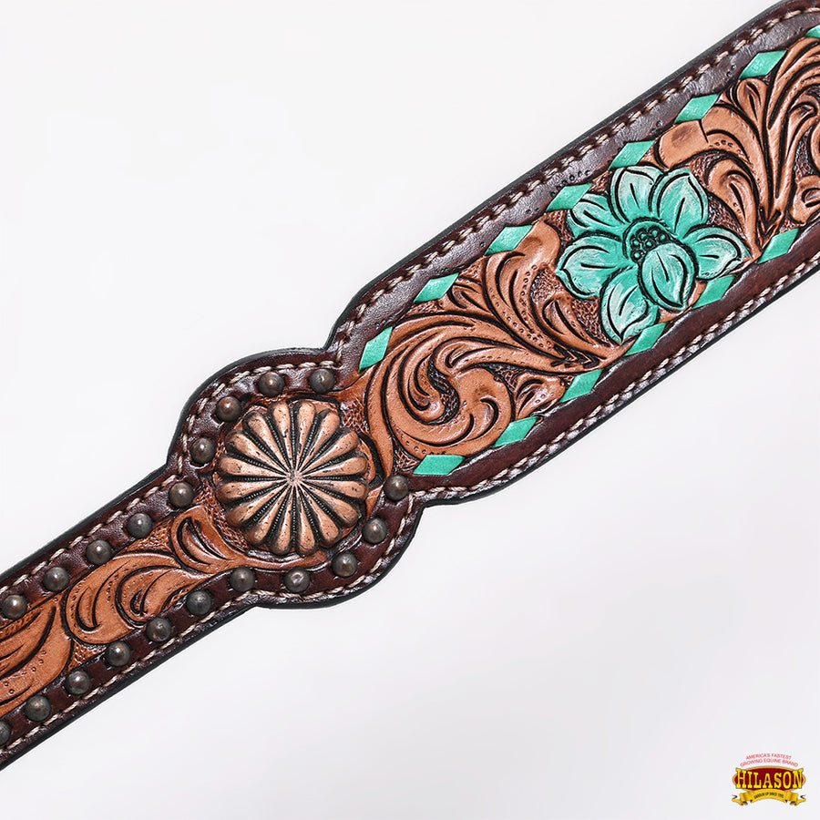 HILASON Western Horse Floral Headstall Breast Collar One American Leather Tack Set