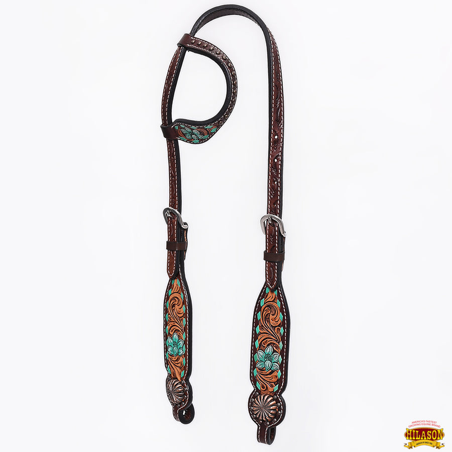 HILASON Western Horse Floral Headstall Breast Collar One American Leather Tack Set