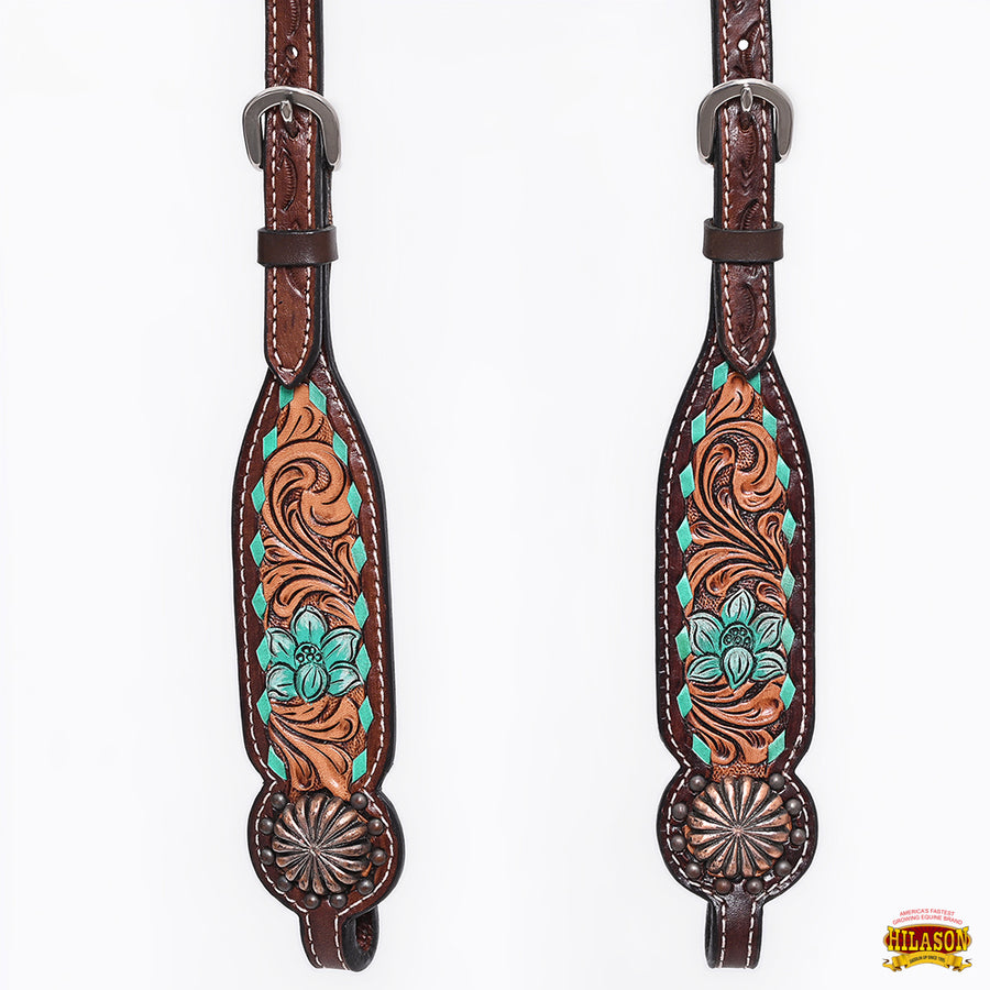 HILASON Western Horse Floral Headstall Breast Collar One American Leather Tack Set