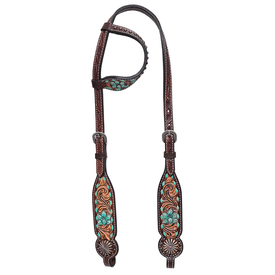 HILASON Western Horse Floral One Ear Headstall American Leather Brown - Hilason