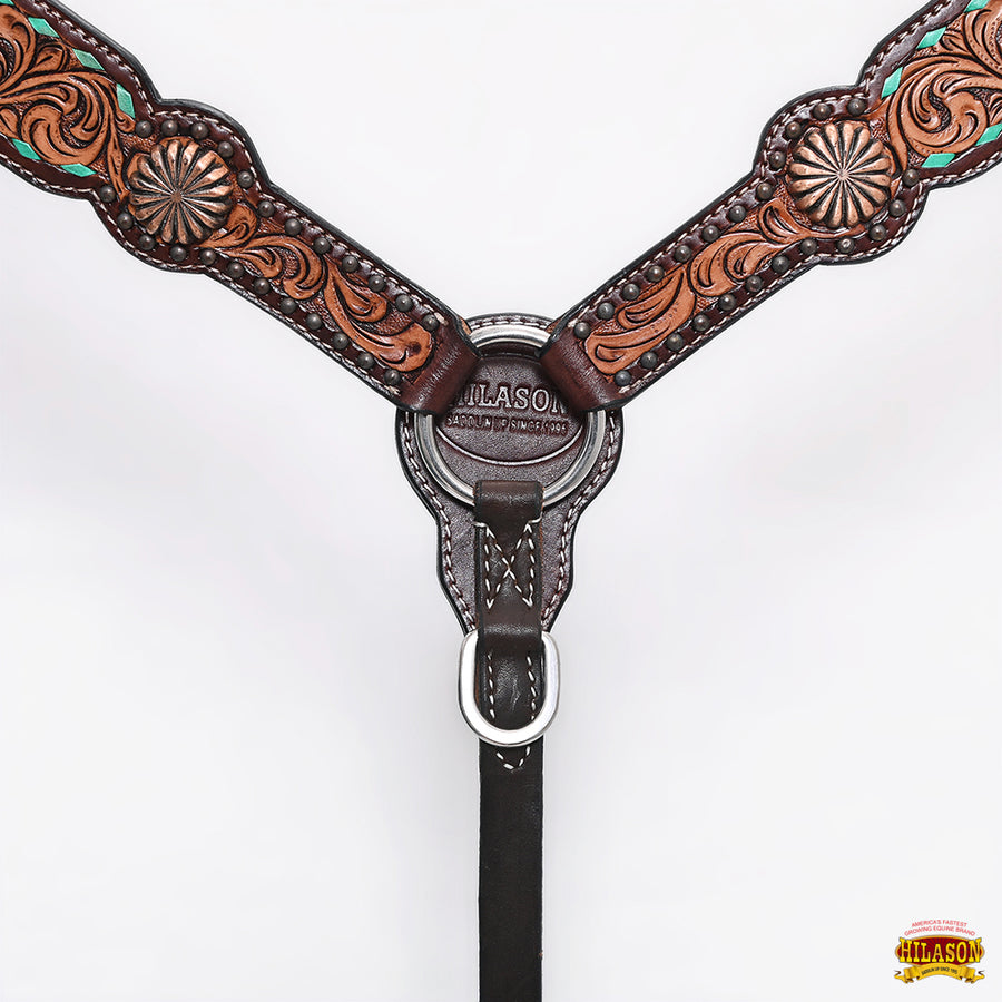HILASON Western Horse Floral Headstall Breast Collar One American Leather Tack Set