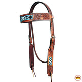 HILASON Western Horse Beaded Floral Headstall Breast Collar One Headstall Spur Strap Wither Strap American Leather Tack Set