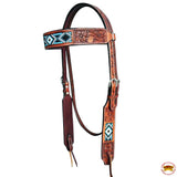 HILASON Western Horse Beaded Floral Headstall Breast Collar Brown | Leather Headstall | Leather Breast Collar | Tack Set for Horses