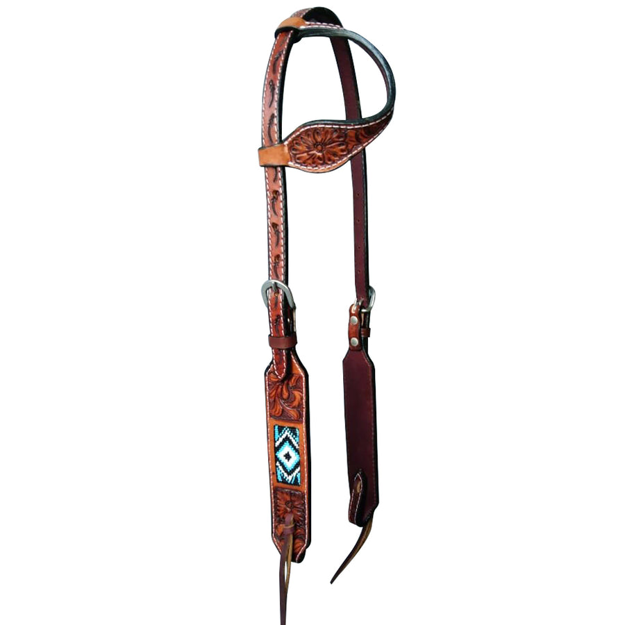 HILASON Western Horse One Ear Headstall American Leather Floral Brown - Uhorse