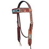 HILASON Western Horse Beaded Floral Headstall Breast Collar One Headstall Spur Strap Wither Strap American Leather Tack Set