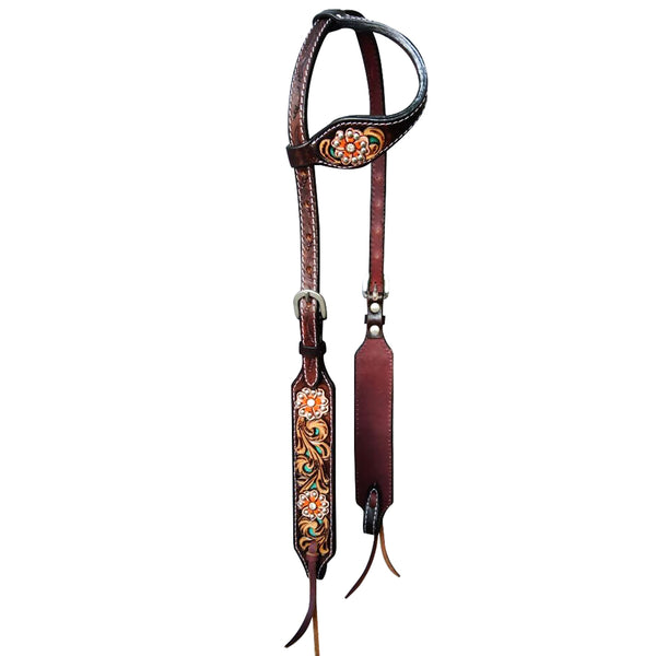 HILASON Western Horse Floral Headstall Breast Collar One American Leather Tack Set - Uhorse