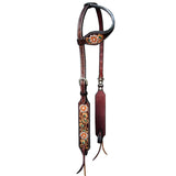 HILASON Western Horse Floral One Ear Headstall American Leather Brown - Uhorse
