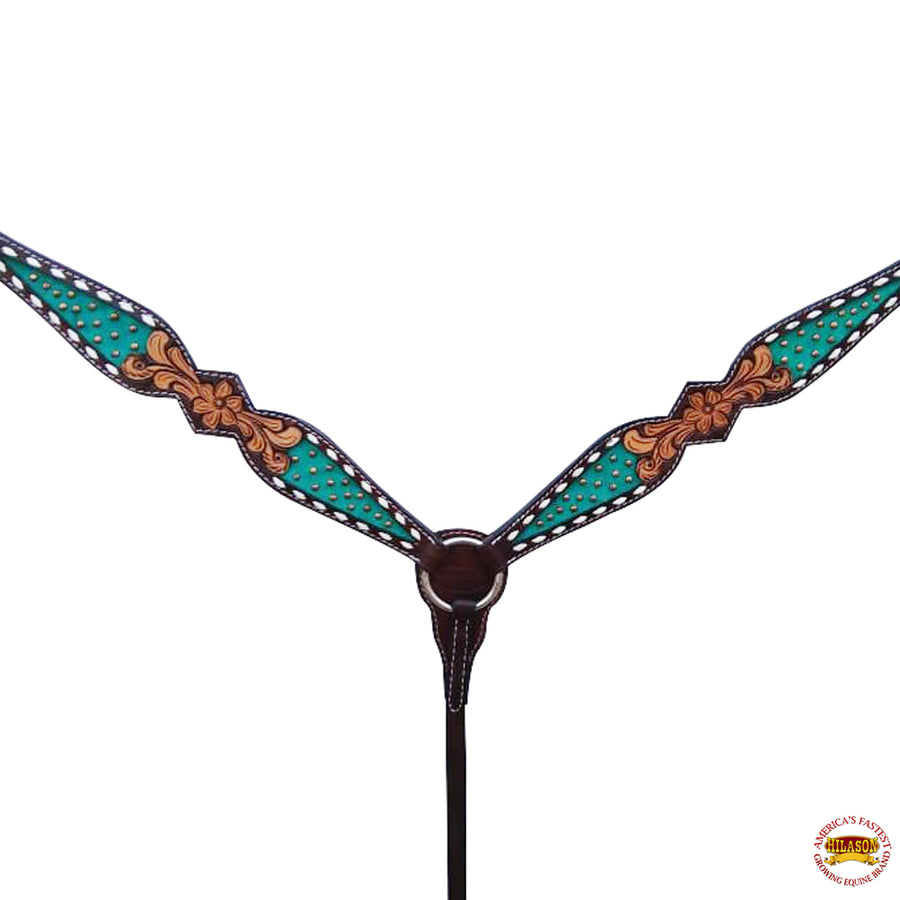 HILASON Western Horse Floral Headstall Breast Collar American Leather Tack Set
