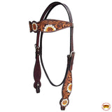 HILASON Western Horse Floral Headstall Breast Collar One Headstall Spur Strap Wither Strap American Leather Tack Set