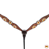 HILASON Western Horse Floral Headstall Breast Collar One Headstall Spur Strap Wither Strap American Leather Tack Set