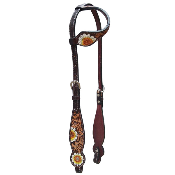 HILASON Western Horse Floral Headstall Breast Collar One Ear Headstall Wither Strap American Leather Tack Set - Uhorse