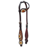 HILASON Western Horse Floral Headstall Breast Collar One Ear Headstall Wither Strap American Leather Tack Set