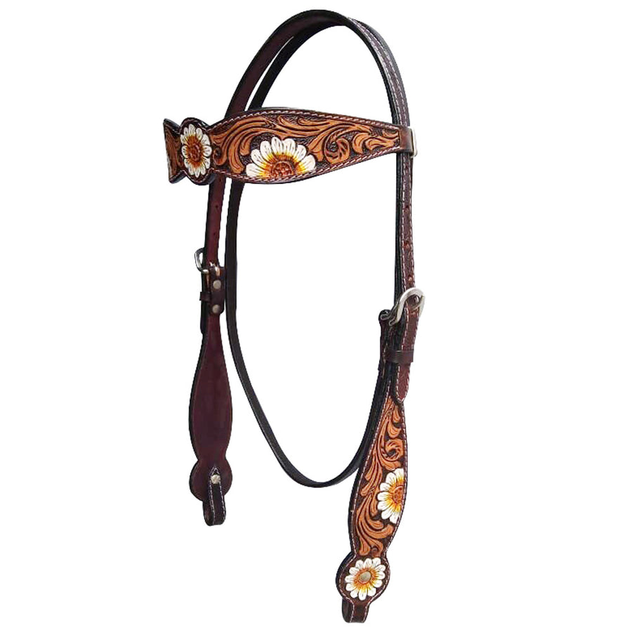 HILASON Western Horse Floral Headstall Breast Collar One Ear Headstall Wither Strap American Leather Tack Set