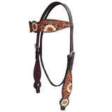 HILASON Western Horse Floral Headstall Breast Collar One Headstall Spur Strap Wither Strap American Leather Tack Set