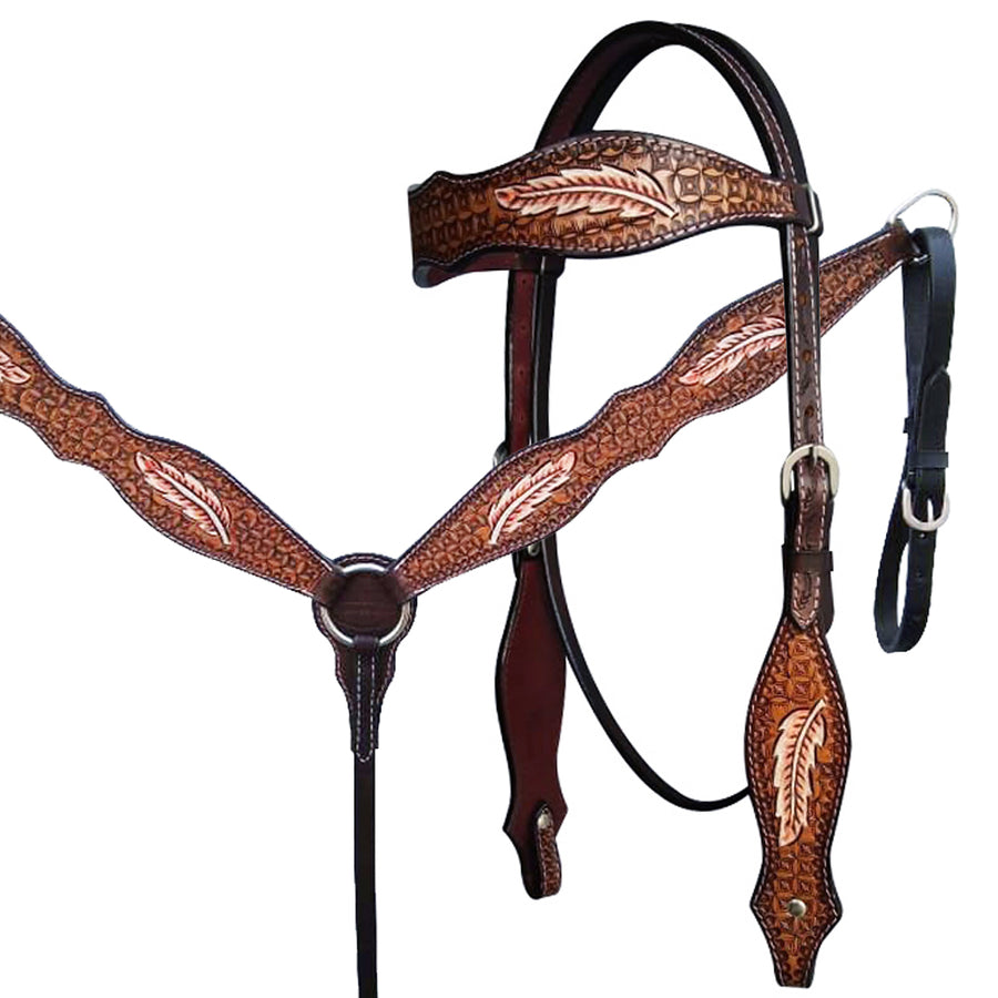 HILASON Western Horse Headstall Breast Collar Set American Leather - Uhorse