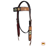 HILASON Western Horse Floral Headstall Breast Collar One Headstall Spur Strap Wither Strap American Leather Tack Set