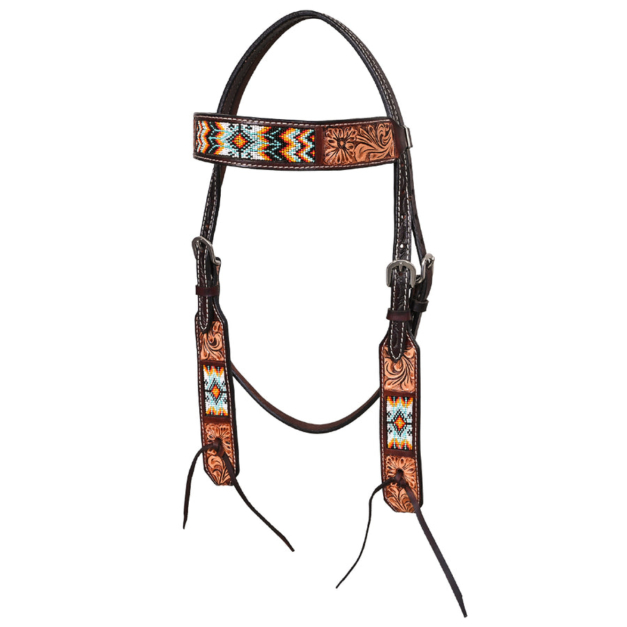 HILASON Western Horse Floral Headstall Breast Collar One Ear Headstall Wither Strap American Leather Tack Set