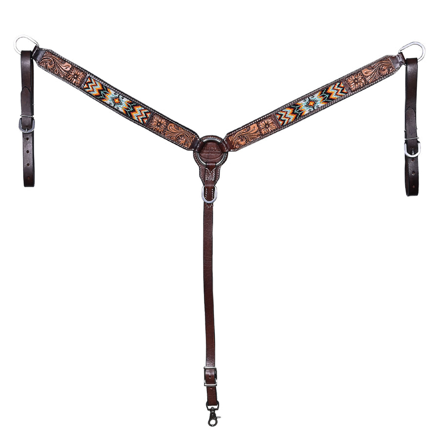 HILASON Western Horse Floral Headstall Breast Collar One Ear Headstall Wither Strap American Leather Tack Set