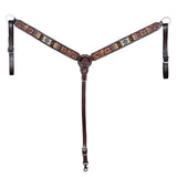 HILASON Western Horse Floral Headstall Breast Collar One Ear Headstall Wither Strap American Leather Tack Set