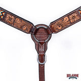 HILASON Western Horse Floral Headstall Breast Collar One Ear Headstall Wither Strap American Leather Tack Set