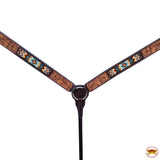 HILASON Western Horse Floral Headstall Breast Collar One Headstall Spur Strap Wither Strap American Leather Tack Set