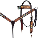 HILASON Western Horse Floral Headstall Breast Collar One Headstall Spur Strap Wither Strap American Leather Tack Set