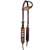 HILASON W. H. One Ear Headstall American Leather Floral Brown – by Hilason – Cowboy and equestrian accessories