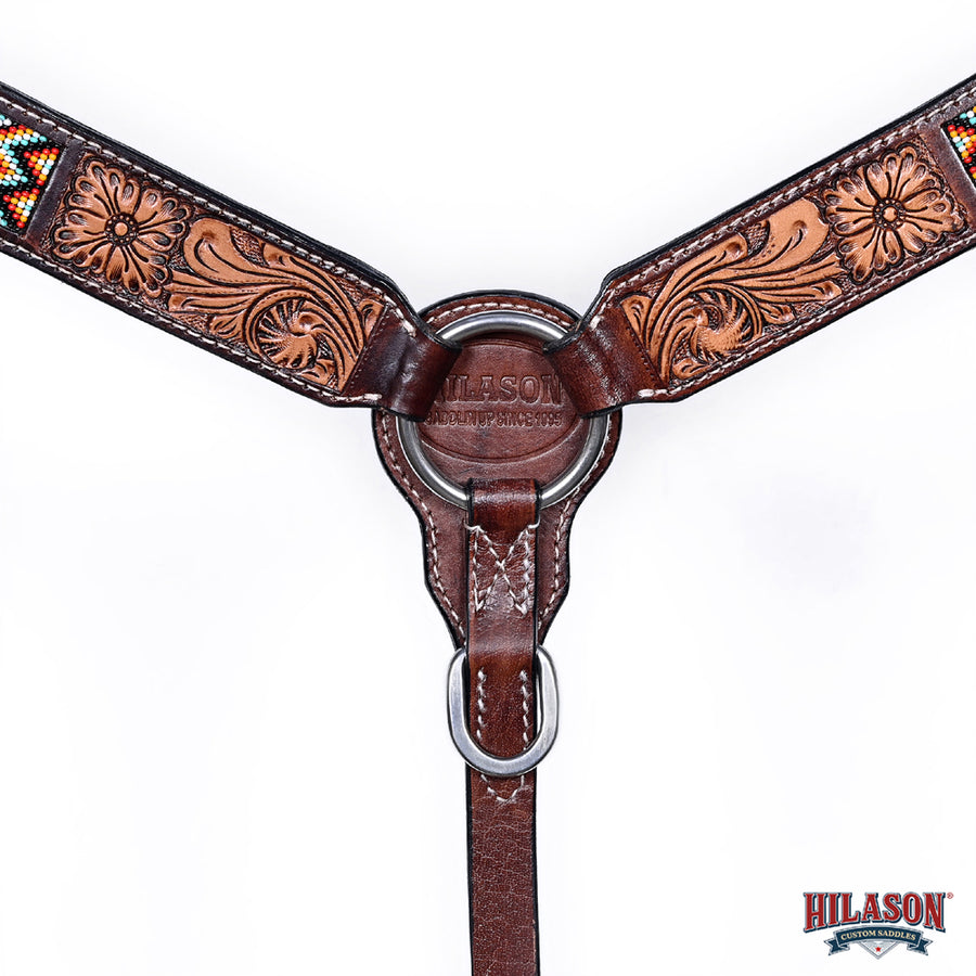 HILASON Western Horse Floral Headstall Breast Collar One Ear Headstall Wither Strap American Leather Tack Set