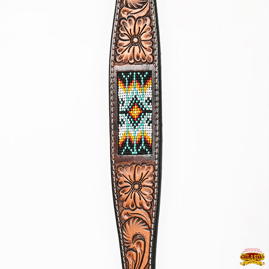 HILASON Western Horse Floral Headstall Breast Collar One Ear Headstall Wither Strap American Leather Tack Set