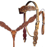 HILASON Western Horse Floral Headstall Breast Collar One Ear Headstall Wither Strap American Leather Tack Set