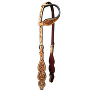 HILASON Western Horse Floral Headstall Breast Collar One Ear Headstall Wither Strap American Leather Tack Set
