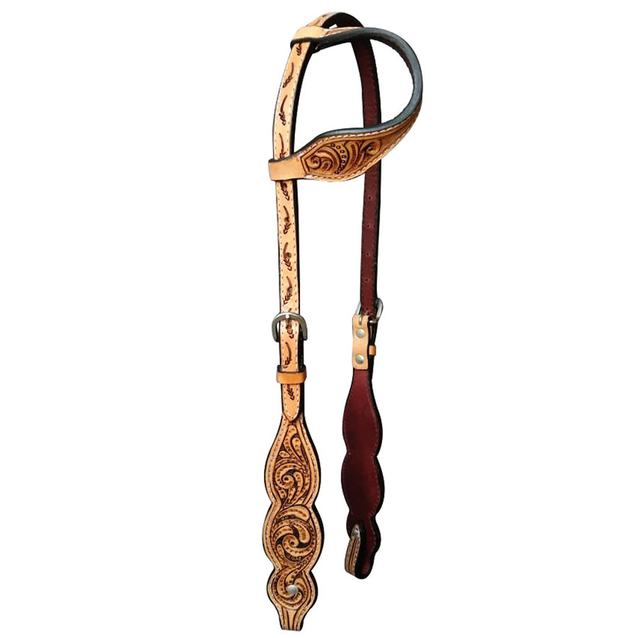 HILASON Western Horse One Ear Headstall American Leather Floral Brown - Uhorse