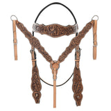 HILASON Western Horse Floral Headstall Breast Collar One Headstall American Leather Tack Set