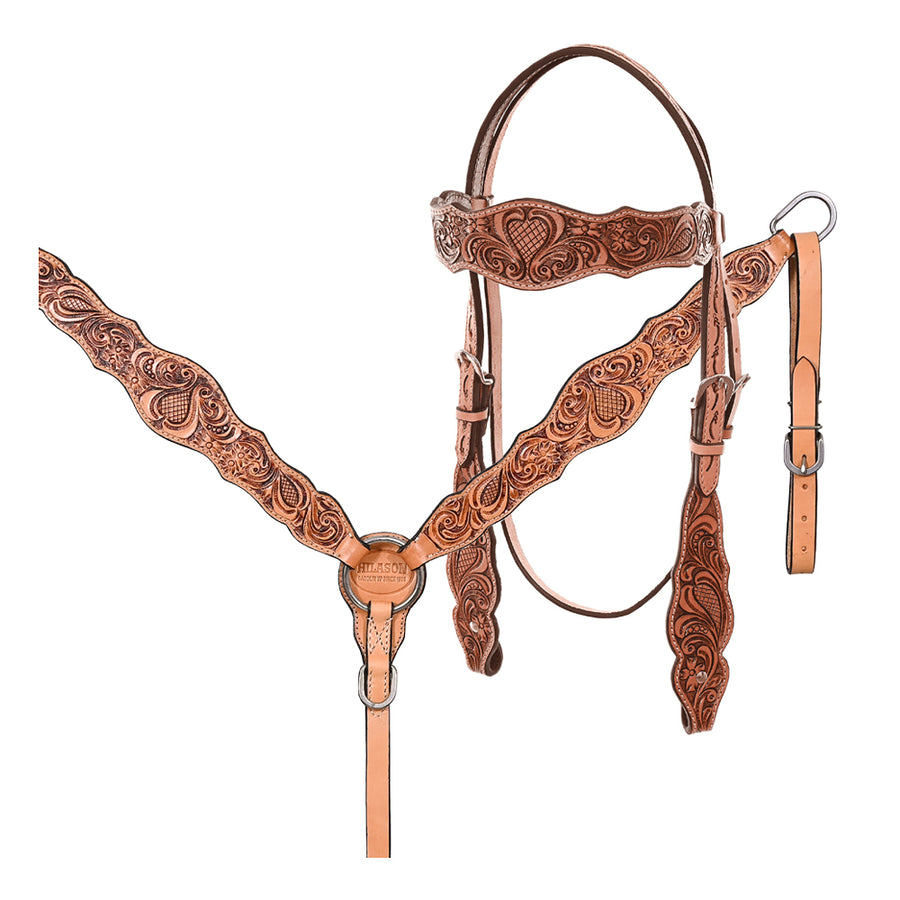 HILASON Western Horse Floral Headstall Breast Collar One Headstall American Leather Tack Set - Uhorse