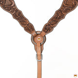 HILASON Western Horse Floral Headstall Breast Collar One Headstall American Leather Tack Set