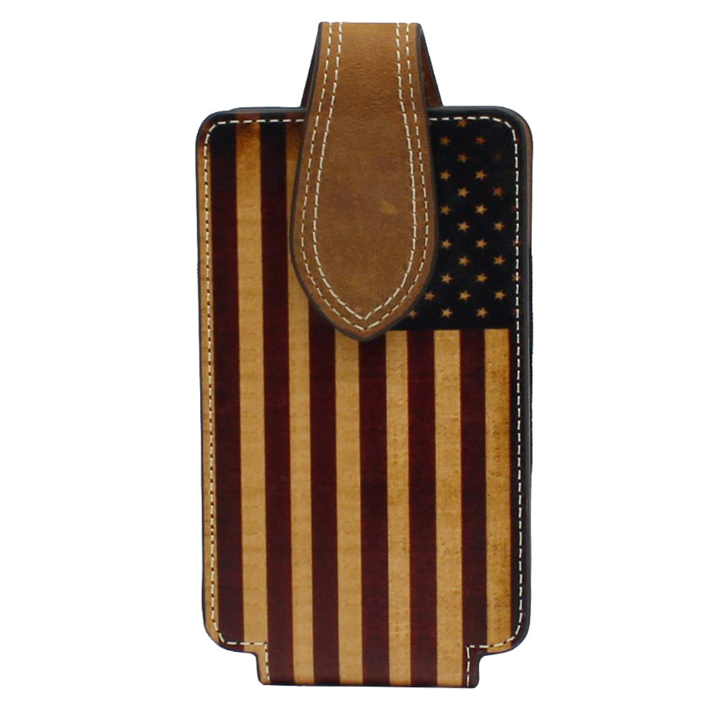Nocona Western Cell Phone Case USA Flag Swivel Magnetic Brown