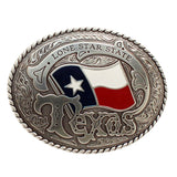 3 3/4 in X 3 in Nocona Mens Belt Buckle Lone Star State Texas Flag Silver
