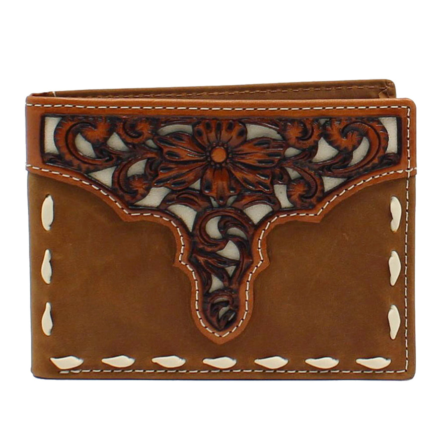 Ariat W. Mens Wallet Passcase Bifold Leather Laced Floral Brown – by Hilason – Cowboy and equestrian accessories