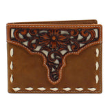 Ariat Western Mens Wallet Passcase Bifold Leather Laced Floral Brown