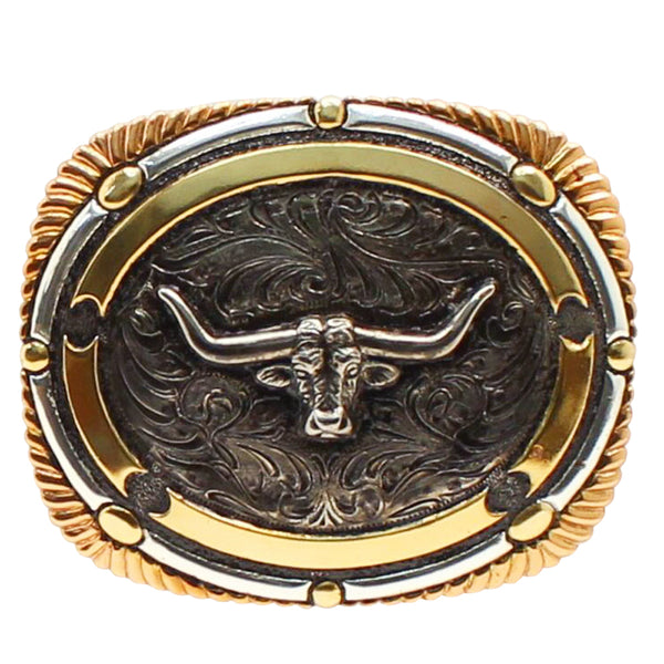 4 x 3 1/2 in M&F Western Crumrine Longhorn Rectangle Buckle - Uhorse